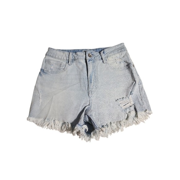 Rewash Pants - Rewash Super High Rise Distressed Denim Shorts Light Wash Size 3 / 26 Cut offs